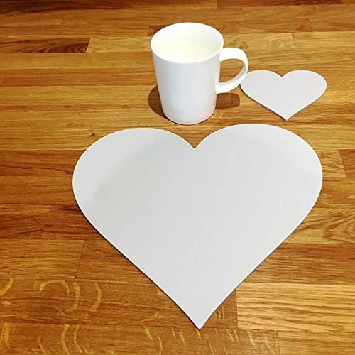 Heart Shaped Placemat and Coaster Set - Light Grey - Set of 4