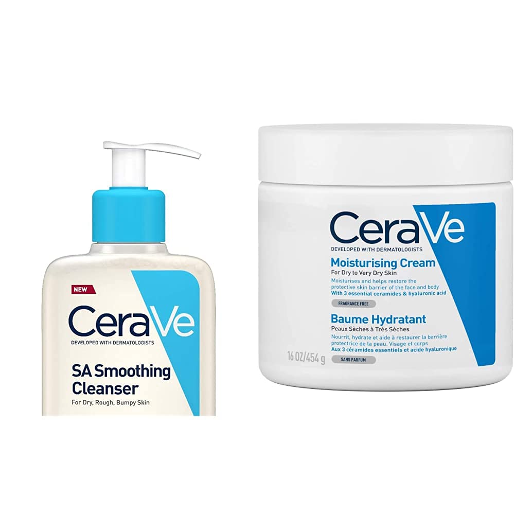 CeraVe SA Smoothing Cleanser | 236ml/8oz | Face and Body Wash with Salicylic Acid & Moisturising Cream | 454 g/16 oz | Daily Face, Body & Hand Moisturiser for Instant & Long-Lasting Hydration
