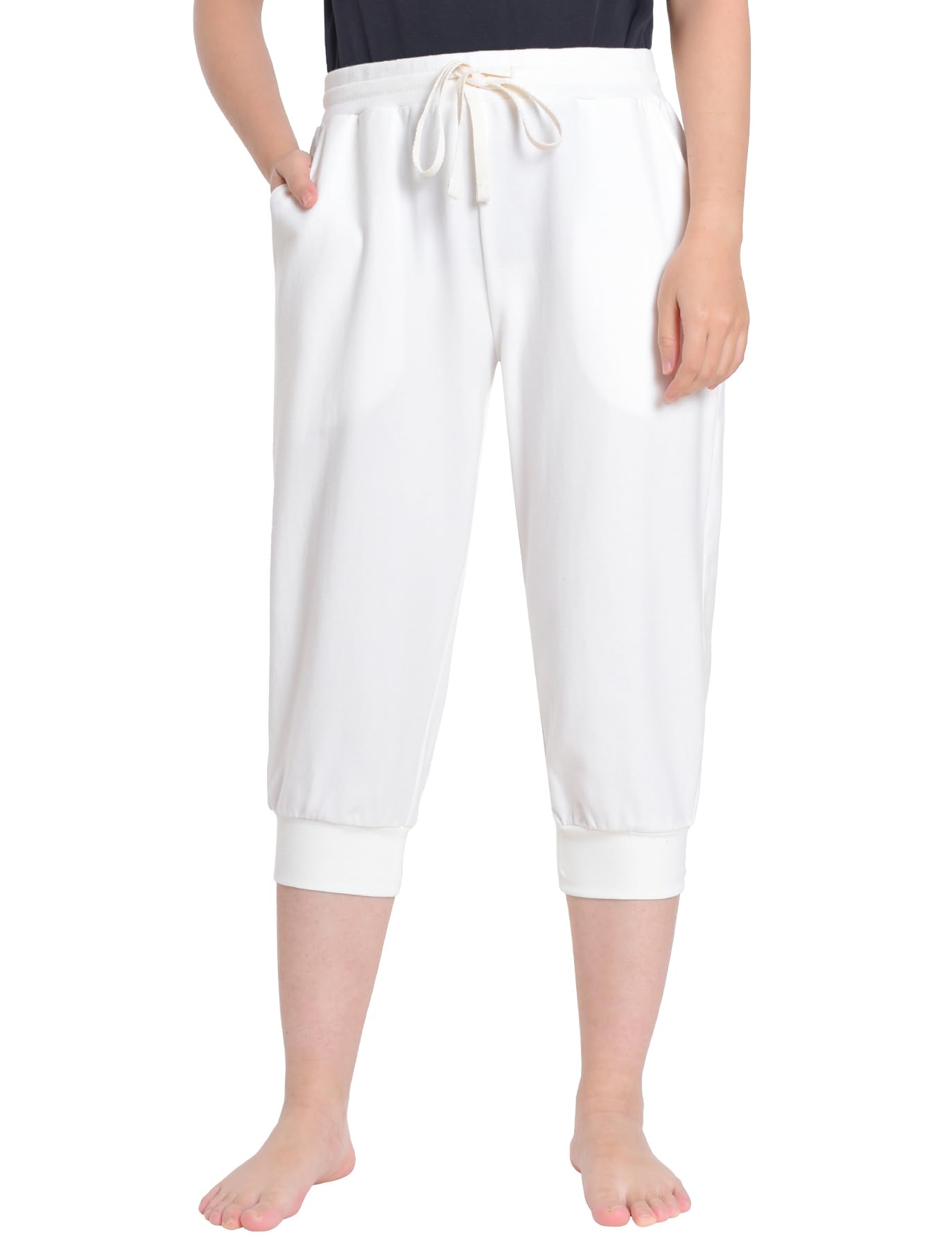 Photo 1 of Weintee Women's Petite Capris Capri Joggers with Pockets L White
