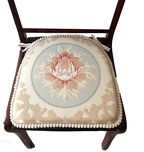 Sideli -4pcs Classic Decorative Chair pad Seat Cushion with Memory Filling and 2 Belt for Fix 16"x16" (4, peony-beige)
