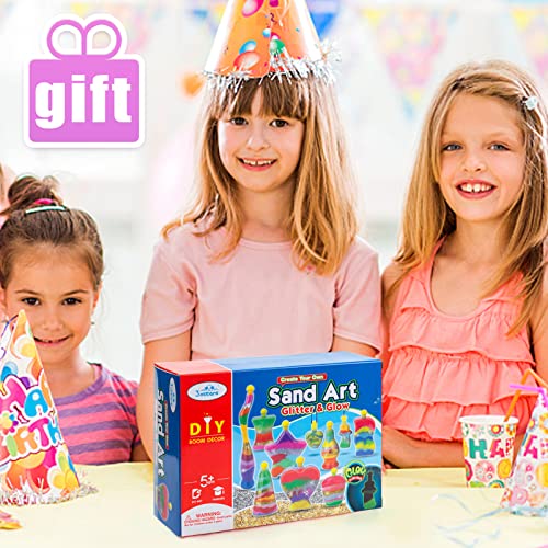3 otters 36PCS Sand Art Kit, Glitter Sand Kit Kids Sand Toys Rainbow Sand Glow in Dark with Sequins Bottles for DIY Crafts Supplies, Arts and Crafts for Kids 4-6