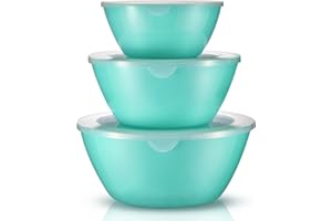 Wehome Mixing Bowls with Lids Set，Plastic Mixing Bowls for Kitchen Preparing，Serving and Storing，Set of 3-Includes 3 Bowls and 3 Lids，BPA-FREE Neat Nesting Bowls with Sealing Lids (Aqua)