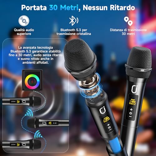HWWR Karaoke with 3 Wireless Microphone, 120W Bluetooth 5.3 Portable Speaker with Upgraded Subwoofer for Adults, PA System with Echo Adjustment, Support TWS/TF Card/USB/AUX/Live