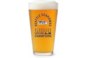 Logo Brands Seattle Seahawks Super Bowl LX Champions 16oz Pint Glass – Official NFL Football World Championship Merchandise –