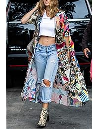 Kimono Kimonos para dama playera con estampado floral, manga corta, parte delantera abierta, de algodón