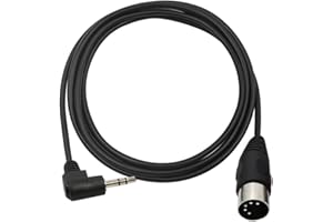 MTUERANC 5-Pin DIN Cable, DIN 5Pin Male to 3.5mm (1/8inch) TRS Stereo 90 Degree Male Plug Audio Connection Cable for Sound Card Keyboard Piano Drum Recording, Black (1.5M/5Feet)