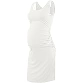 Liu & Qu Women's Maternity Sleeveless Tank Dresses Side Ruching Bodycon Dress for Daily Wearing or Baby Shower