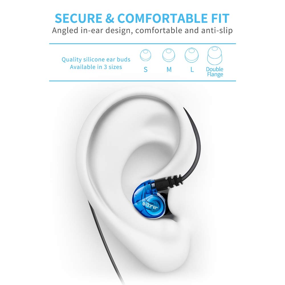 Adorer Auricolari Sport RX6 Stereo In-ear Auricolari con Microfono, IPX4 Impermeabile Cuffie con iPhone,Samsung,HTC e altri Smartphones con Jack Audio di 3,5mm - Blue