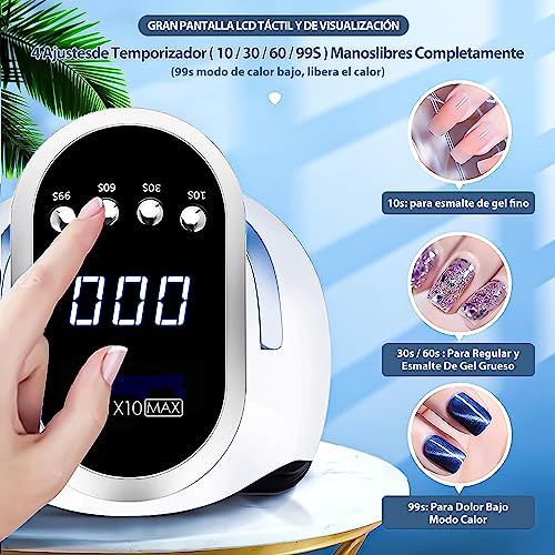 Lámpara de Uñas, UV/LED Secador de Uñas de 280W, 66 luces Fototerapia de Uñas Máquina con 4 Ajustes de Temporizador y Pantalla LCD, con Sensor Automático, lámpara de gel de curado portátil más rápido