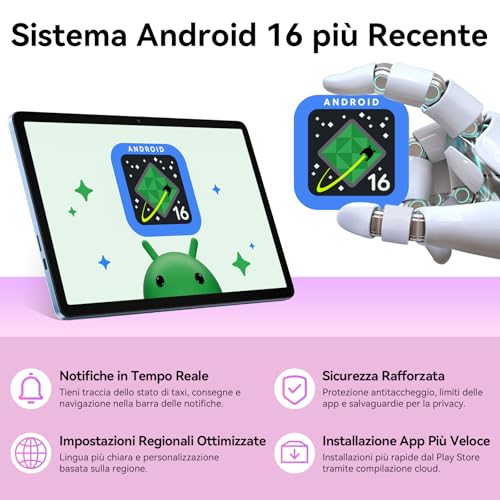 TABWEE Android 16 Tablet con Tastiera - 24 GB RAM+ 256 GB ROM(2 TB TF), Octa-Core, Gemini AI, Widevine L1, Tablet 10 Pollici, 5000 mAh, 8 MP+5 MP, Face ID, 3.5 mm Jack Port -Blu (4 Anni Garanzia)