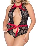 LamourLove Plus Size Lingerie Women's Sexy Lace Teddy bodysuit