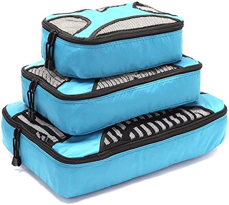 Travel Packing Organizers - Clothes Cubes Shoe Bags Laundry Pouches For Suitcase Luggage, Storage Organizer 3 Set Color Blue