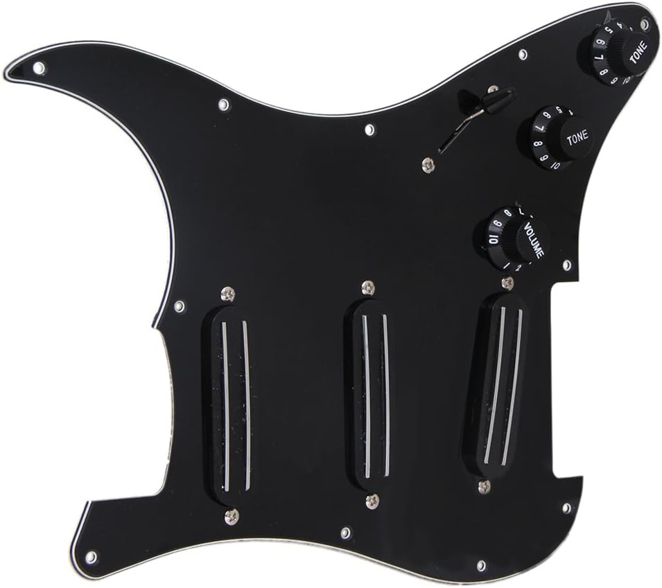 Yibuy Black 3-ply Dual Rail Pickup Electric Guitar Loaded Prewired Pickguard set SSS 9.2-9.3 kohm, Black Pickguard - Image 4