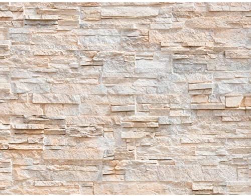 Runa ArtPhoto Wallpaper Stone Wall 3D Effect 352 x 250 cm Non-Woven Wall Art XXL Moderne Living Room Bedroom Beige 9082011a