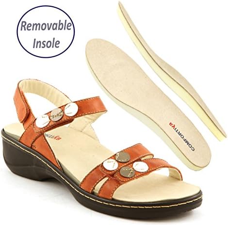 Comfortiya Women's Rose Orange Leather Casual Slingback Sandal Size 38 M EU / 9 B(M) US