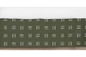 Sweet Jojo Designs Hunter Green Boho Mudcloth Boy Girl Baby Crib Bed Skirt Nursery Dust Ruffle White Bohemian Woodland Tribal Southwest Mud Cloth Hatch Gender Neutral Triple Line Safari Jungle Animal