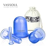VASSOUL Anti Cellulite Silicone Neck Face Body Massage Cupping Cups Blue x 4 Sizes with full Instructions