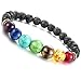 Dhnewsun Men,Women 8mm Lava Rock Beads Chakra Bracelet Black Healing Energy Stone Gemstone Bracelet (3-Piece)