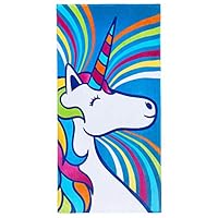 Beachland Happy Unicorn Beach Towel 30 x 60 inch 100% Cotton Rainbow Colors