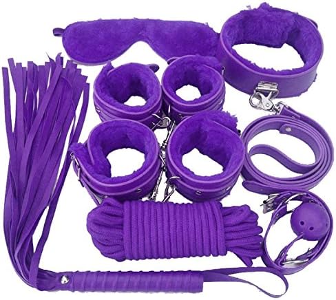 Sweeties Premium PU Leather Women Costume Kit - Whip, Collar, Blindfold, Cuffs (Purple)