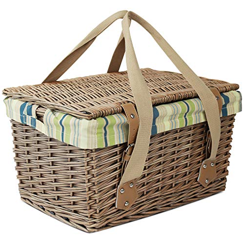Picnic Basket Willow Hamper for 2 Persons, Large Wicker Picnic Basket