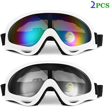 Ski Goggles Snowboard Adjustable UV Protective Motorcycle Riding Goggles for Men, Women &amp; Youth, With UV 400 Protection, Wind Resistance, Anti-Glare Lenses (White Frame- Multicolor and Gray)