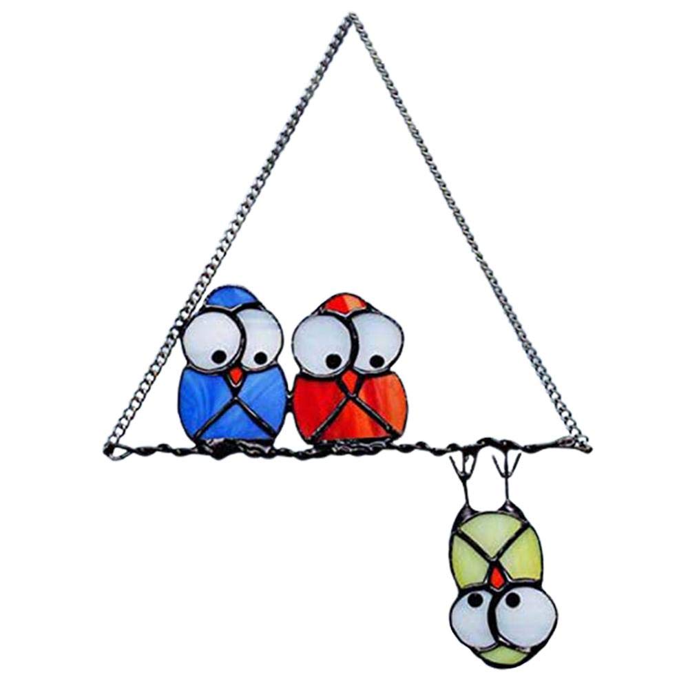 Hztyyier Owl Suncatcher, Multicolor Bird Stained Glass Window Hangings Decor, 3 Owls Light Through Window Hanging Ornaments for Home Decoration