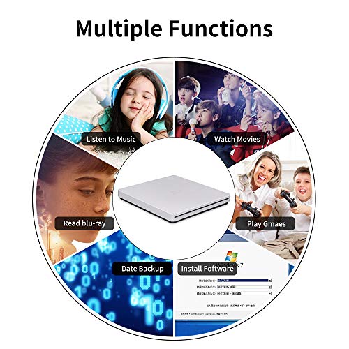 External Blu Ray DVD Drive Player, USB 3.0 and Type-C Blu-Ray 3D BD Drive Slot-in Ultra-Slim Optical CD DVD Burner Compatible with Windows XP/7/8/10, MacOS, Linux for MacBook, Laptop, Desktop