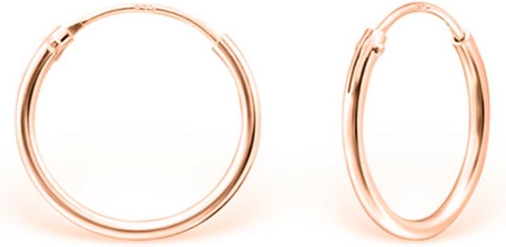 DTPsilver925 Sterling Silver Rose Gold plated TINY/SMALL/MEDIUM/LARGE Hoops/Sleepers Earrings - Thickness 1.2 mm - Diameter 8, 10, 12, 14, 16, 18, 20, 25, 30, 35, 40, 50, 60, 70, 80 mm