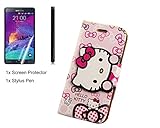 Case Cover for Samsung Galaxy Note 4 Cute Hello Kitty Themed Quality PU Leather Wallet Design Stand Cover Soft TPU Inside Skin Flip Cover Skin with Card Slots (pink)