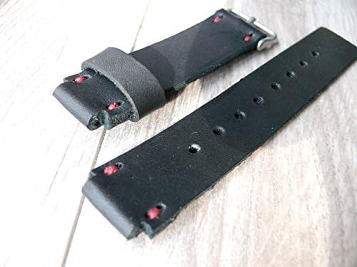 Black Rugged Leather Huawei or Samsung Frontier S3 Watch band leather watch band, Apple watch strap, Huawei smartwatch watch leather band,, black band with red linen thread
