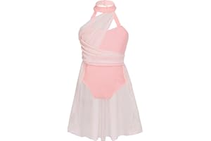 Linyuir Kids Girls Halter Neck Ballet Lyrical Dance Dress Latin Jazz Skating Gymnastic Costume Leotard Skirt