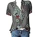 Tops for Women Plus Size, Summer Floral Print Short Sleeve T-Shirts V-Neck Button Up Blouse Casual Tee