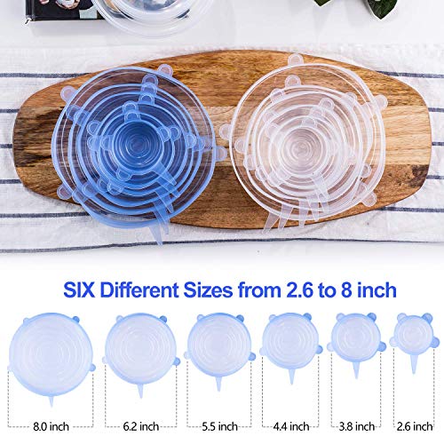 Tiumso Silicone Stretch Lids, Reusable Durable and Expandable Lids, Silicone Covers for Fresh Food & Leftovers, Eco-friendly Stretch for Container, Bowl and Cup in Dishwasher (12, blue+white)
