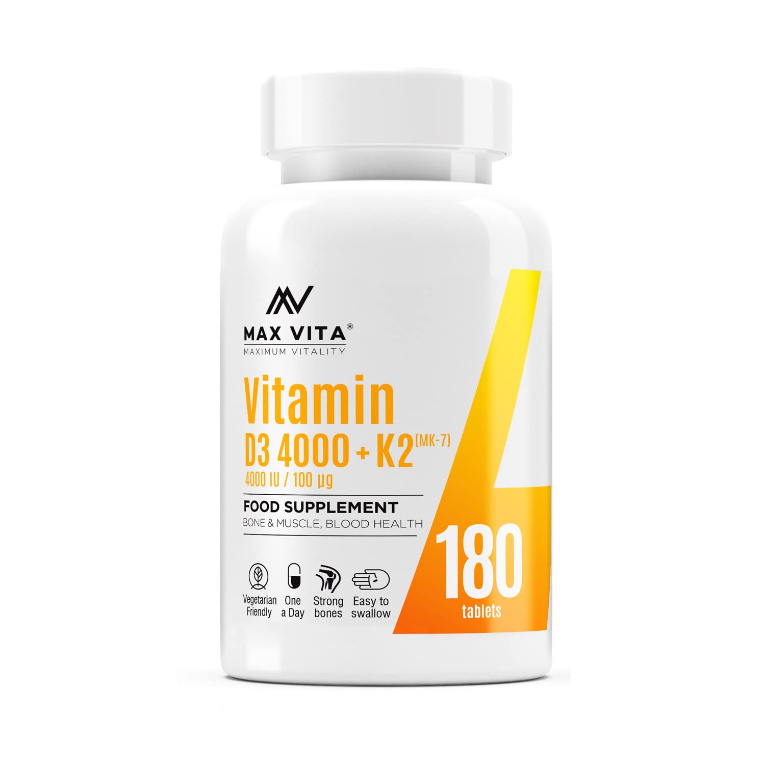 Vitamin D3 4000 IU K2 MK-7 100mcg High Strength VIT D3 K2 Menaquinone from Natto Bones Muscle Teeth Blood Calcium Levels Immune System Support 180 Tablets