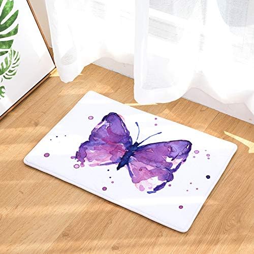 YQ Park Machine Washable Door Mat Purple Butterfly Indoor/Outdoor Door Mat Fun Flannel Carpet