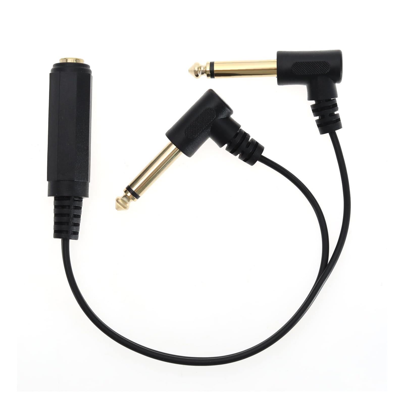 ECSiNG 1/4 Inch 6.35mm Splitter Cable TRS Stereo 1/4 Female to 2 Right Angle TS Mono 1/4 Male Y Splitter Adapter Cable for Guitar Amplifier Piano Sound Home Theater Equipment 25cm