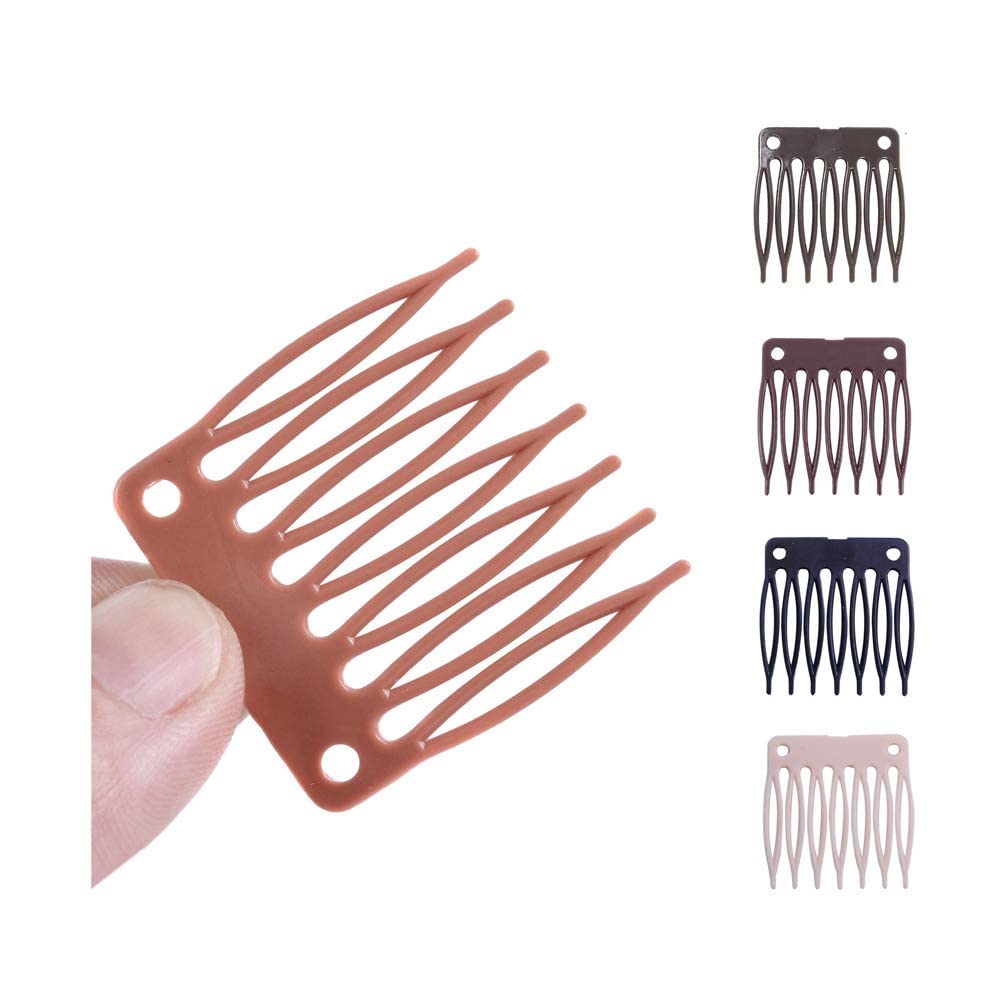 50pcs/Lot Hair Comb Slides Plastic 7-teeth Wig Clips Combs for Wig Making (Light Brown)