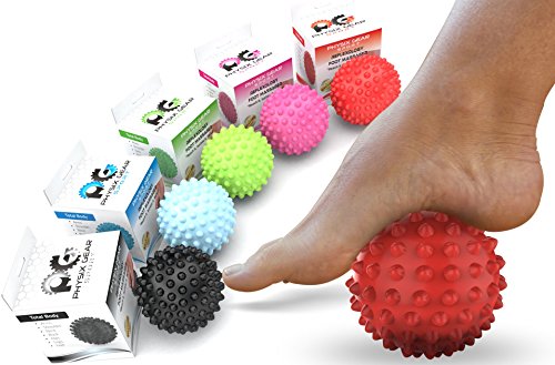 Physix Gear Sport Massage Balls - Best Spiky Ball Roller for Plantar Fasciitis Trigger Points Neck & Back Pain Relief - Deep Tissue Rehab Reflexology Acupressure - Reach Areas Foam Rollers Can't (RED) (Best Exercise For Rounded Buttocks)