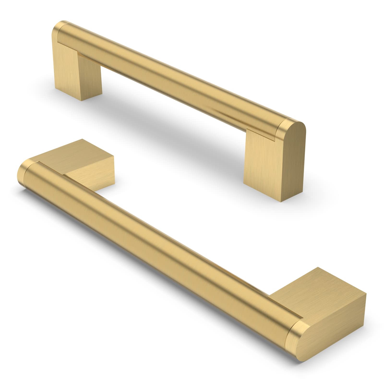 FURNIWARE 10 Pack Cabinet Pulls, Hardware Drawer Handles, Stainless Steel Kitchen Cabinet Door Handles Pull, Brass-128mm(5 Inch) Hole Center