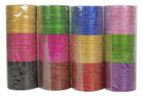 Bollywood Fashion Plain Indian Bangles Box 12 Color Partywear Bangles Traditional Jewelry (2.1 Inches)