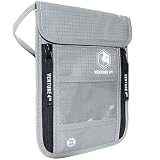 Passport Holder Neck Pouch with RFID Blocking Travel Neck Wallet (Silver)