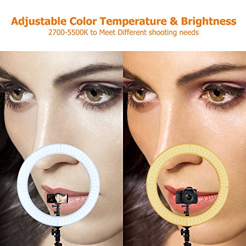 LED Ring Light with Stand, Zomei 18 Inches Ring Light for Camera Smartphone Youtube Video Shooting and makeup, Dimmable 2700-5500K Studio Lighting with Phone Holder, Hot Shoe and Carrying bag