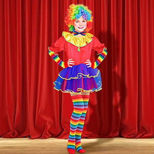 BigOtters Rainbow Socks, 3PCS Colorful Striped Costume Set Knee High Socks Arm Warmer Fingerless Gloves and Bow Tie for Boys Girls Halloween Cosplay Xmas Dress-up Party Favor