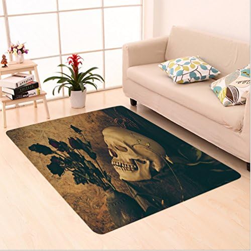 Nalahome Custom carpet an Skull with Dead Dried Roses in the Vase Grunge Style Bourgeois Life Culture Photo Beige Black area rugs for Living Dining Room Bedroom Hallway Office Carpet (36"x60")
