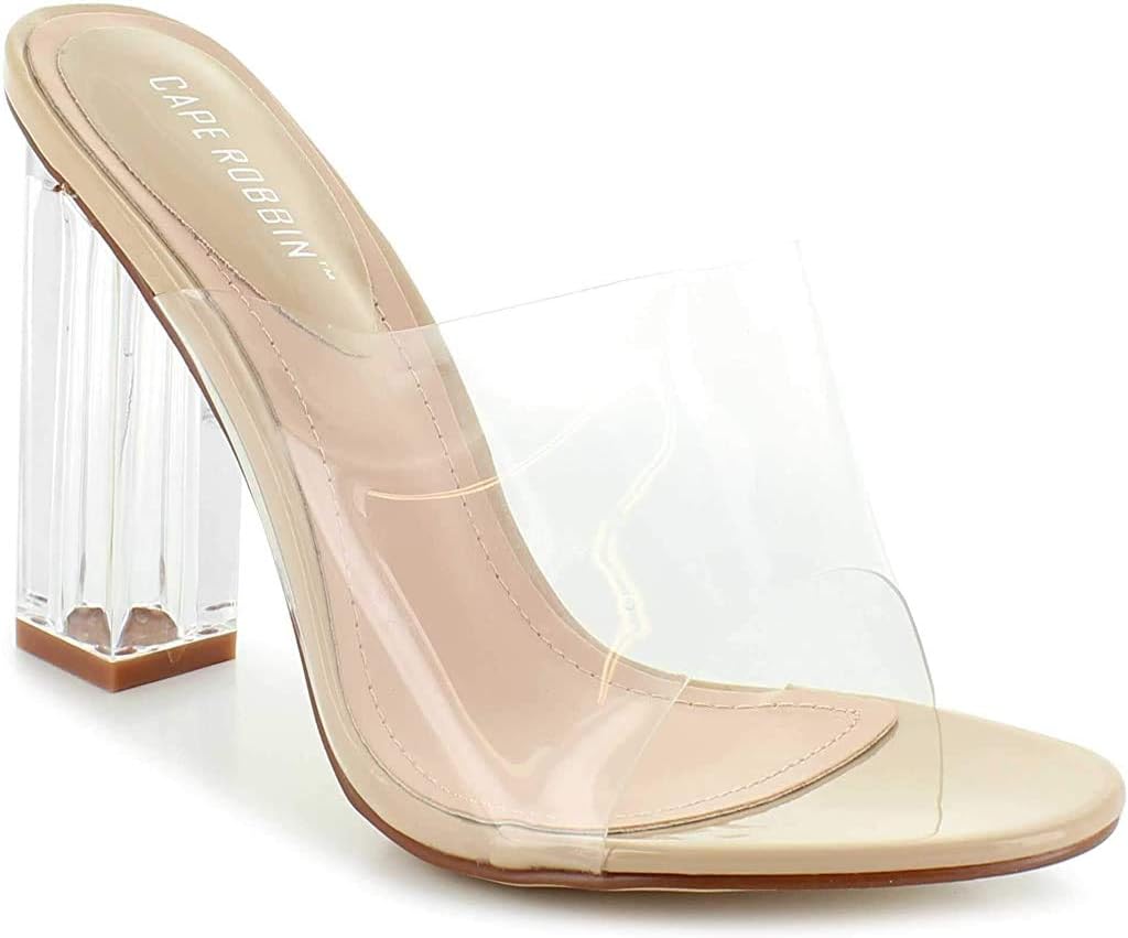 Cape Robbin Shoes Fusion Translucent Block High-Heel Mule Open Toe Sandal