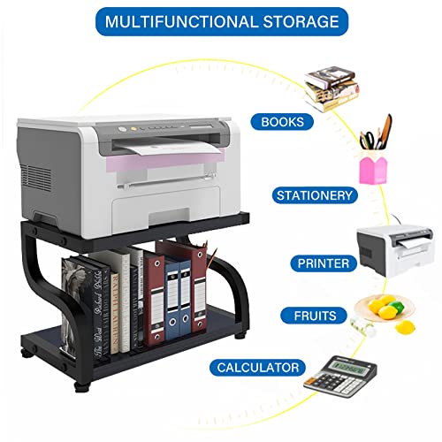 PUNCIA 2 Tiers Wood Black Home Office Desktop Printer Stand Laser