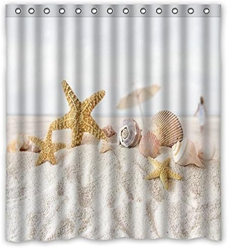 JackieTD Unique Star fish sea shell beach Shower Curtain Custom fabric 72 X 72 Inches Bathroom Decor Shower Curtain