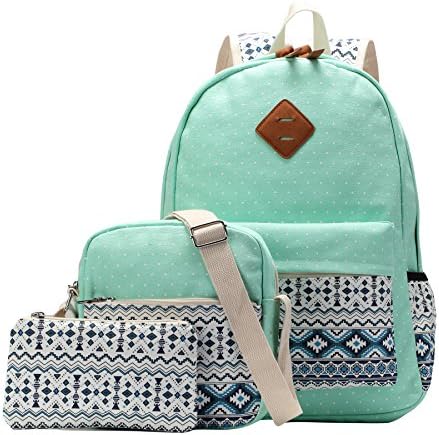 Girls Canvas Green School Backpacks Bookbags Rucksack Daypack College Casual Bags For Teenages 3 Pieces