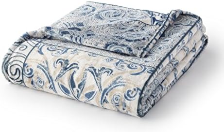 Fraiche Maison T1111068-MM-C124 Velvet Plush Throw Blue Tile Floral,Blue,Throw